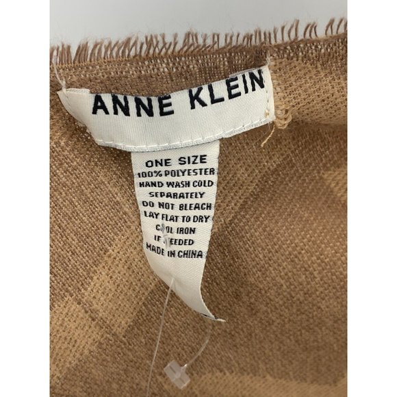 Anne Klein Scarf One Size Brown Logo Print Soft Fringe Edges NWT - Picture 4 of 5